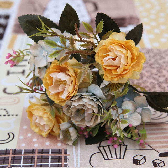 Artificial Flowers Rose Silk Flowers Bouquet Small Peony Fake Flowers Faux flores Wedding Home DIY Decoration Valentine's Day