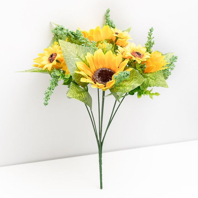 Beautiful Sunflower Artificial Flowers High Quality Bouquet Summer Wedding Home Decoration Fake Flower Balcony Living Room Decor